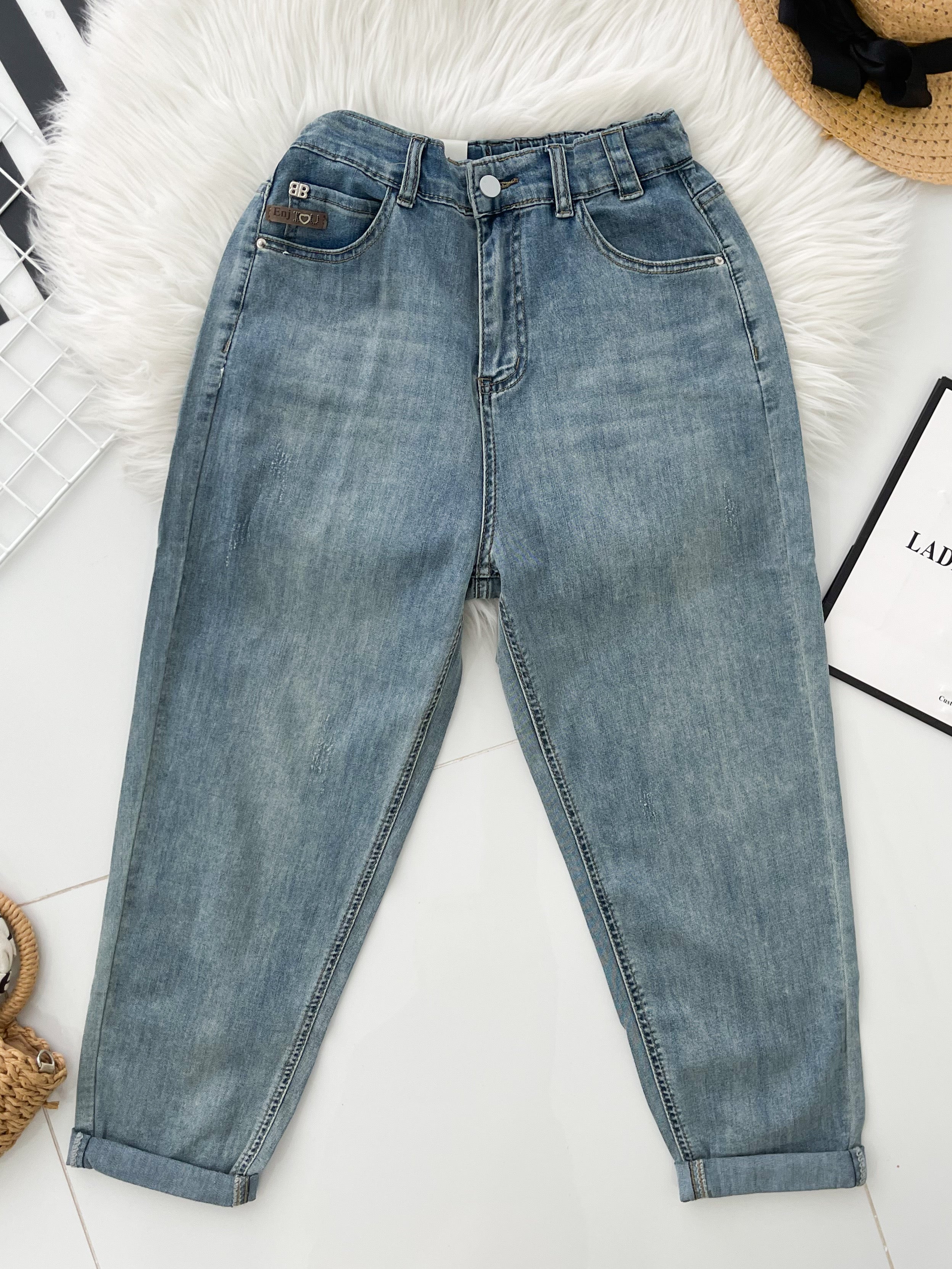 【L2579】高品质COTTON JEANS天丝牛仔弹力高腰长裤，后腰伸缩弹力有口袋 ❤️❤️