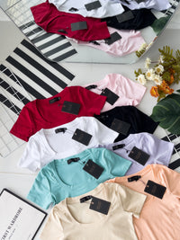 【T50156】独家爆款高品质大U领短袖纯棉弹力简约日常百搭款上衣 ❤❤ 【B-R1-C1】