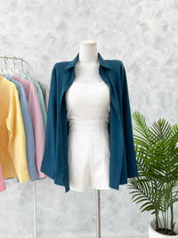 【T80340】＊订单不断＊ 独家爆款高品质韩式宽松版多巴胺色系翻领长袖西装衬衫上衣❤️【A-R1-C5】