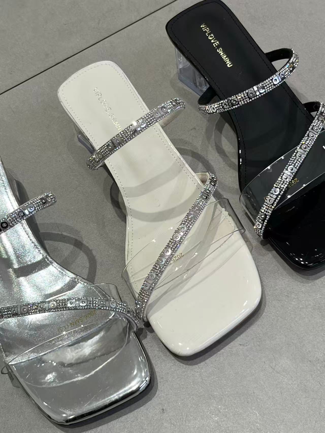 【R2777】✨现货✨高品质法式水钻方头高跟鞋 👠