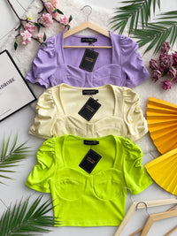 【T3370】抽褶短袖设计皱纯棉弹力百搭上衣 ❤️❤️ 【A-R2-C2】