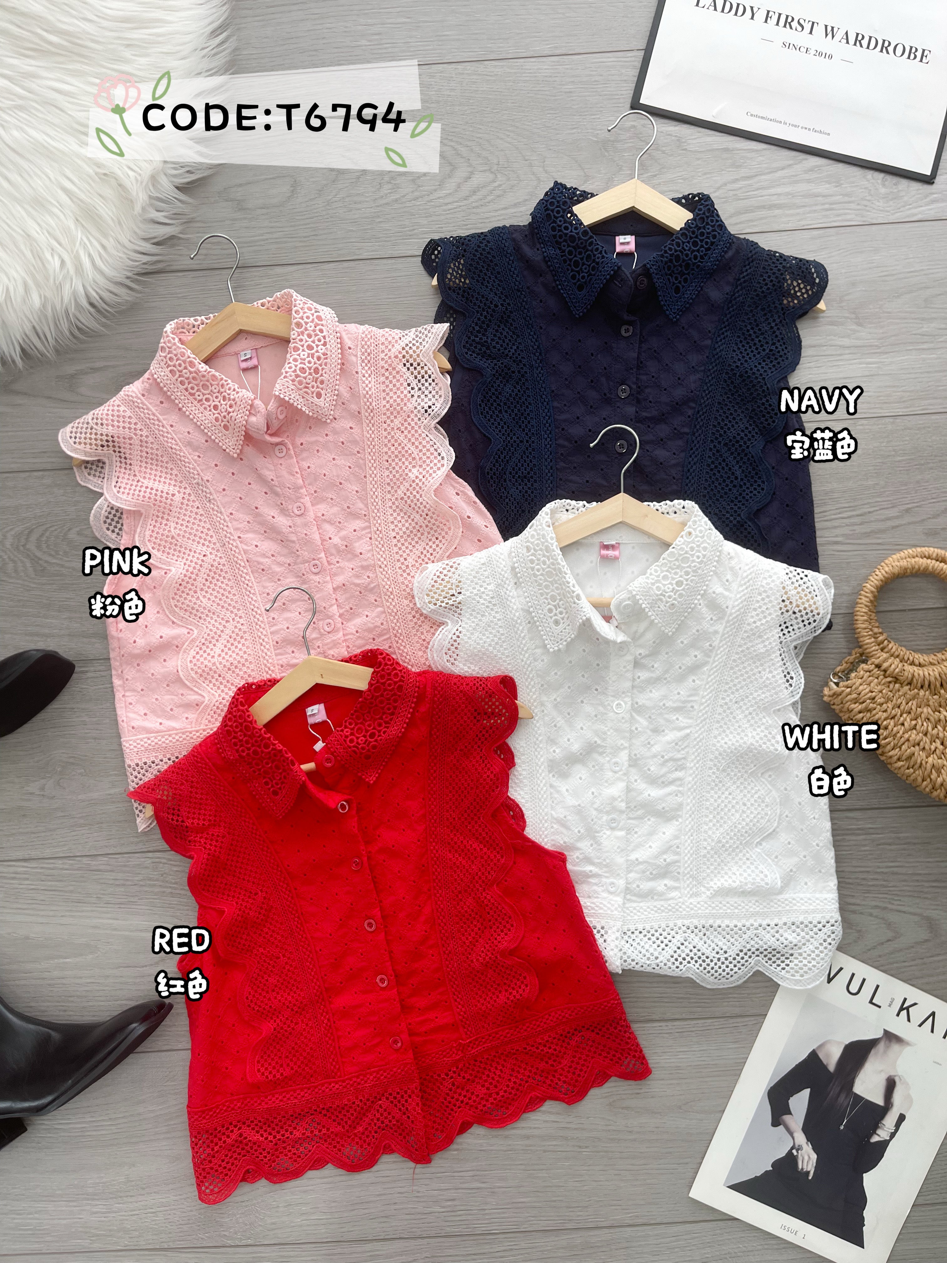 【T6794】高品质方领波浪边桐花上衣 ❤❤