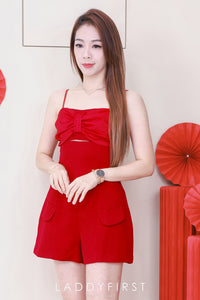 【D71101 / 62546】高品质自调无袖简单蝴蝶结领口西装连身短裤 ❤❤【B-R1-C2】
