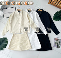 【SS25259】高品质气质感衬衫拼接蕾丝亮片套装 翻领长袖衬衫上衣➕全面蕾丝量片裙子，内层有里布短裤 ❤️❤️ 【D-R1-C2】