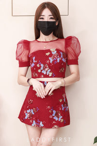 【SS25248】高品质全面网纱绣花亮片拼接西装套装 网纱泡泡袖上衣➕高腰前裙后裤 ❤️❤️ 【B-R1-C2】