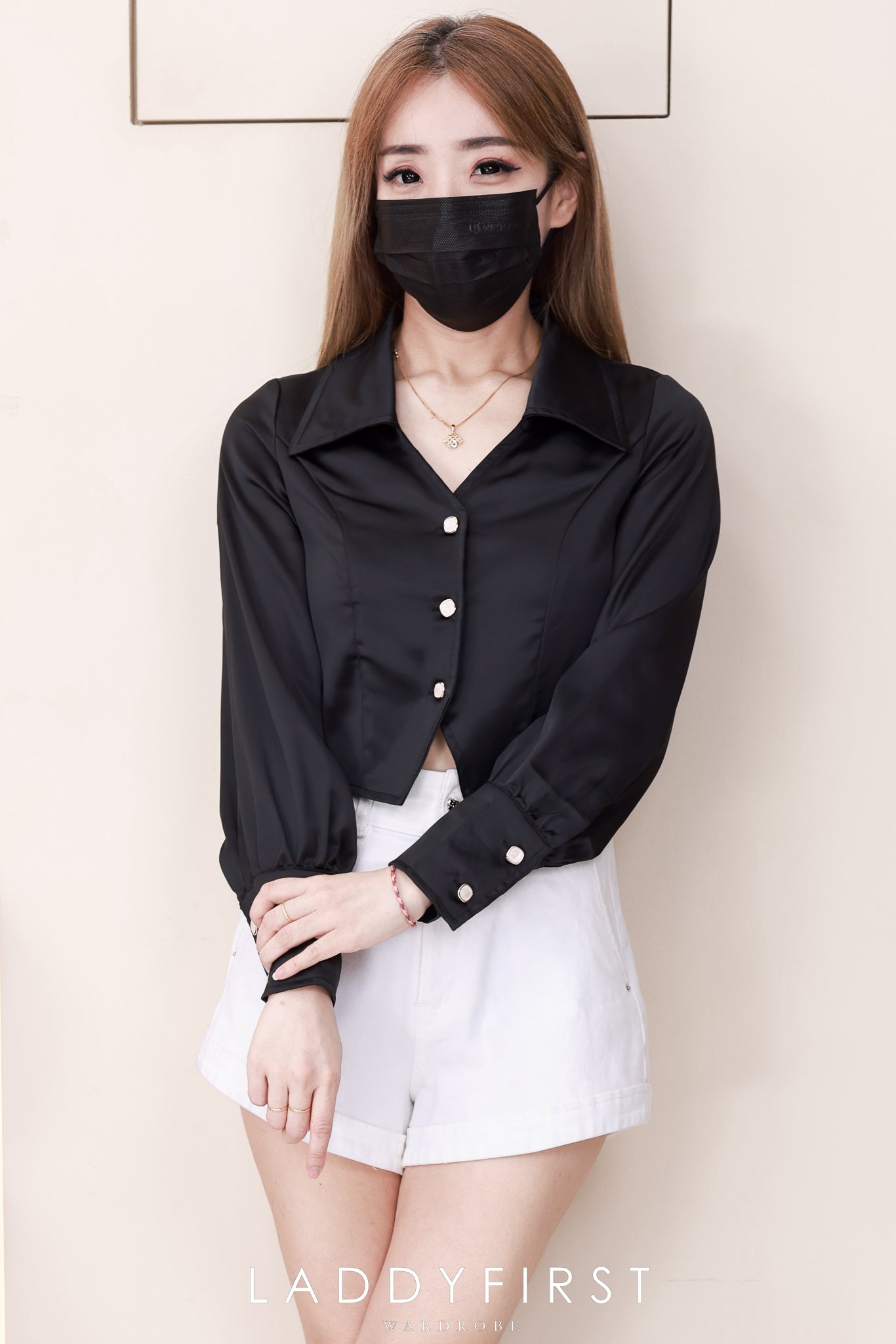 【T16962】高品质港式复古时尚气质显瘦长袖缎面上衣 ❤❤