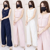 【SS21855 / 18678】高品质欧美式高级感小香风时尚套装 翻领无袖小香风上衣➕小香风阔脚高腰长裤，后副有伸缩弹力有口袋 ❤️❤️【D-R1-C1】