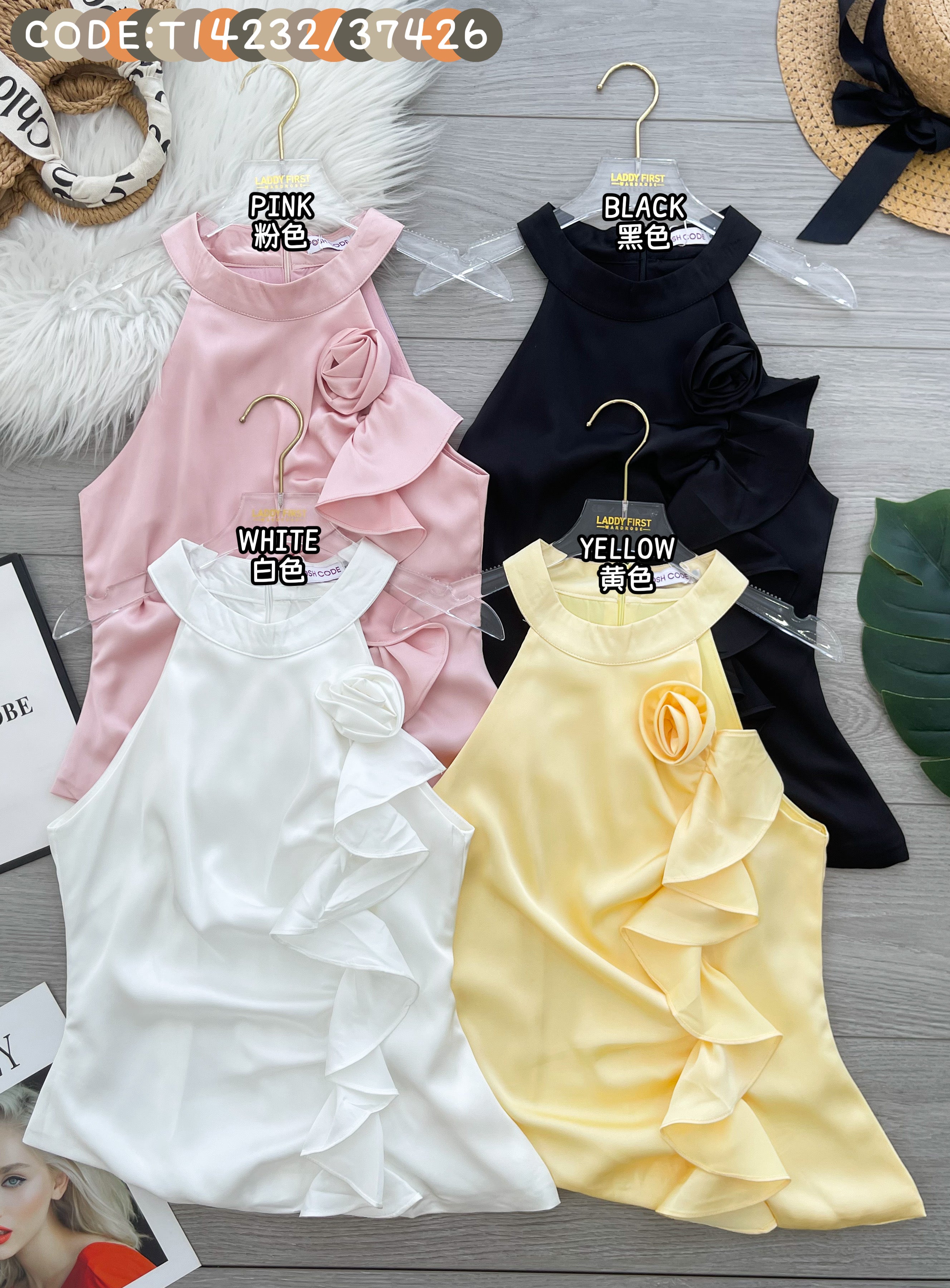 【T14232 / 37426】高品质法式鲜艳甜美立体花设计上衣 ❤️❤️