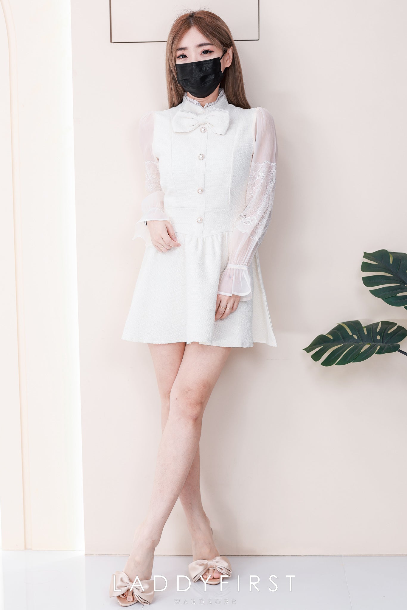 【D81620 / 37392】高品质高端洋气甜美蝴蝶结设计小香风连身裙子，内层有里布短裤❤️❤️