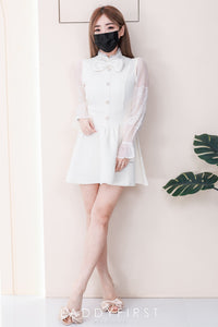 【D81620 / 37392】高品质高端洋气甜美蝴蝶结设计小香风连身裙子，内层有里布短裤❤️❤️ 【B-R1-C4】
