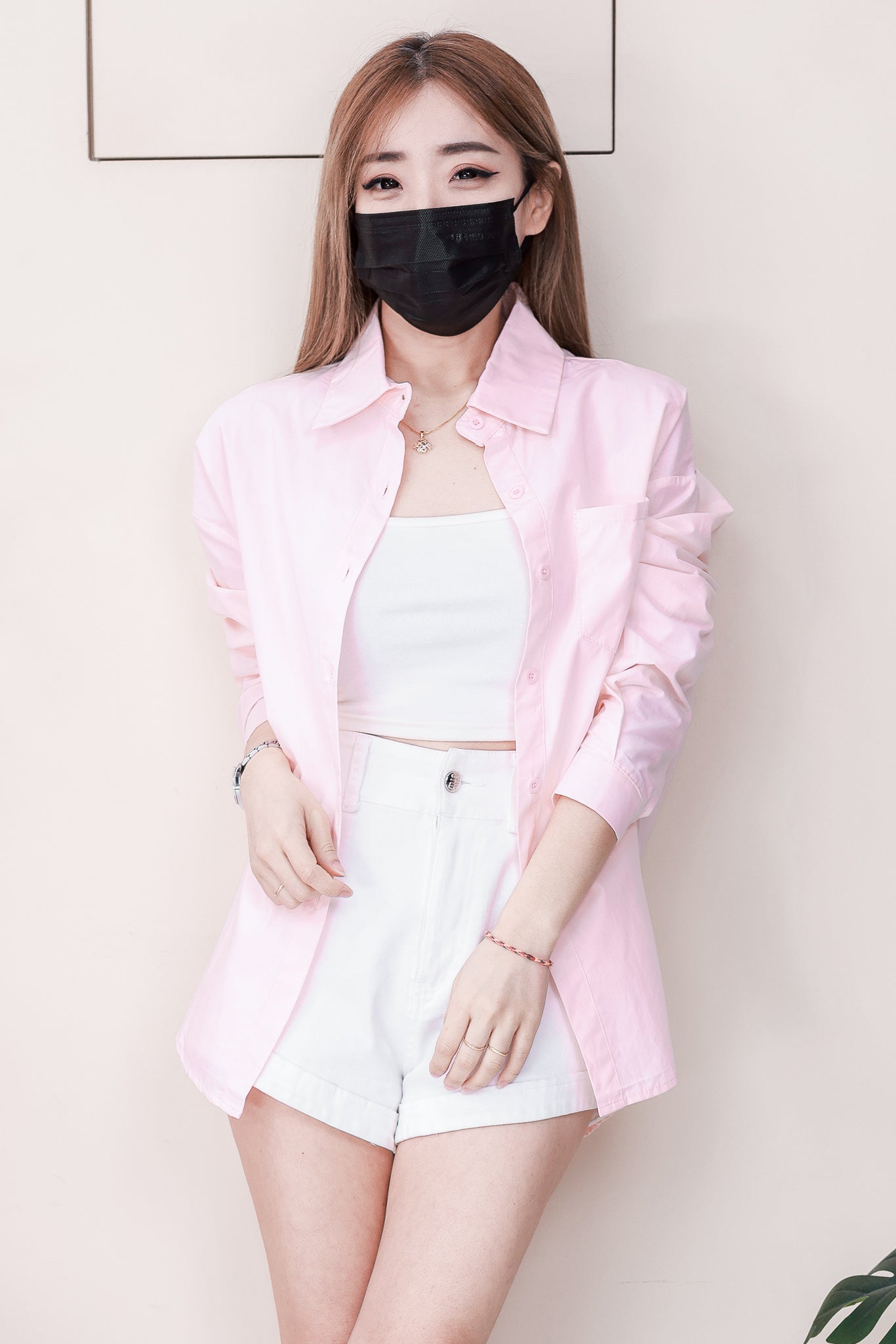 【T005】高品质前短后长款宽大版翻领长袖衬衫上衣 ❤️❤️