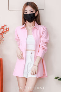 【T80340】＊订单不断＊ 独家爆款高品质韩式宽松版多巴胺色系翻领长袖西装衬衫上衣❤️【A-R1-C5】