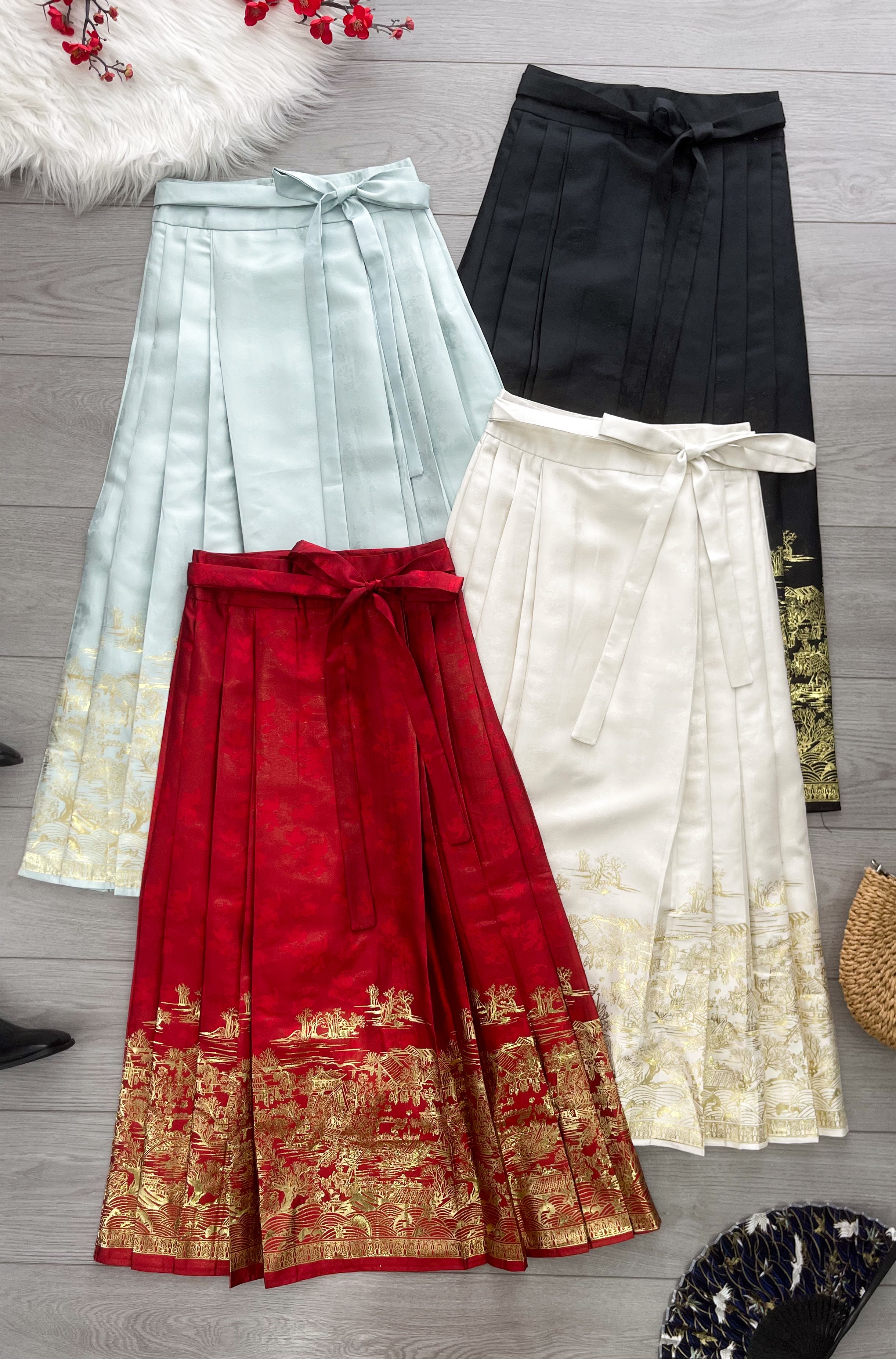 【L2650】高品质新中式国风织金沙腰间自编蝴蝶结设计百褶马面长裙 ❤️❤️