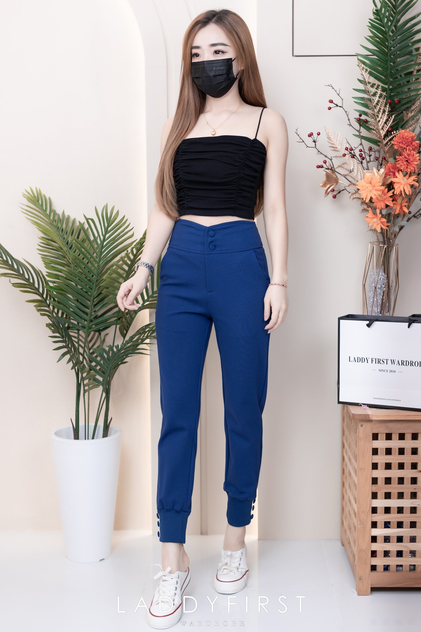 【T3396】方领皱褶显瘦设计细带无袖纯棉弹力内搭上衣 ❤❤【A-R2-C1】