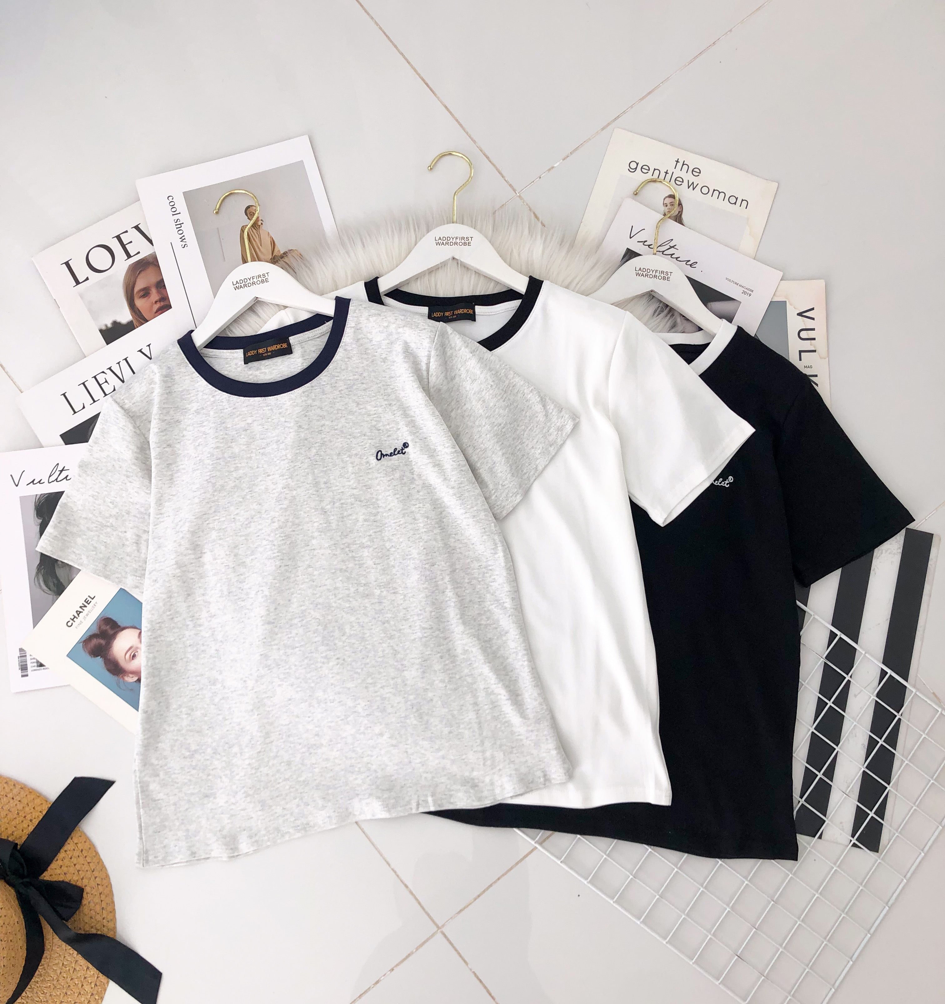 【T8110】独家爆款高品质撞色圆领短袖宽松简约休闲百搭上衣 ❤❤