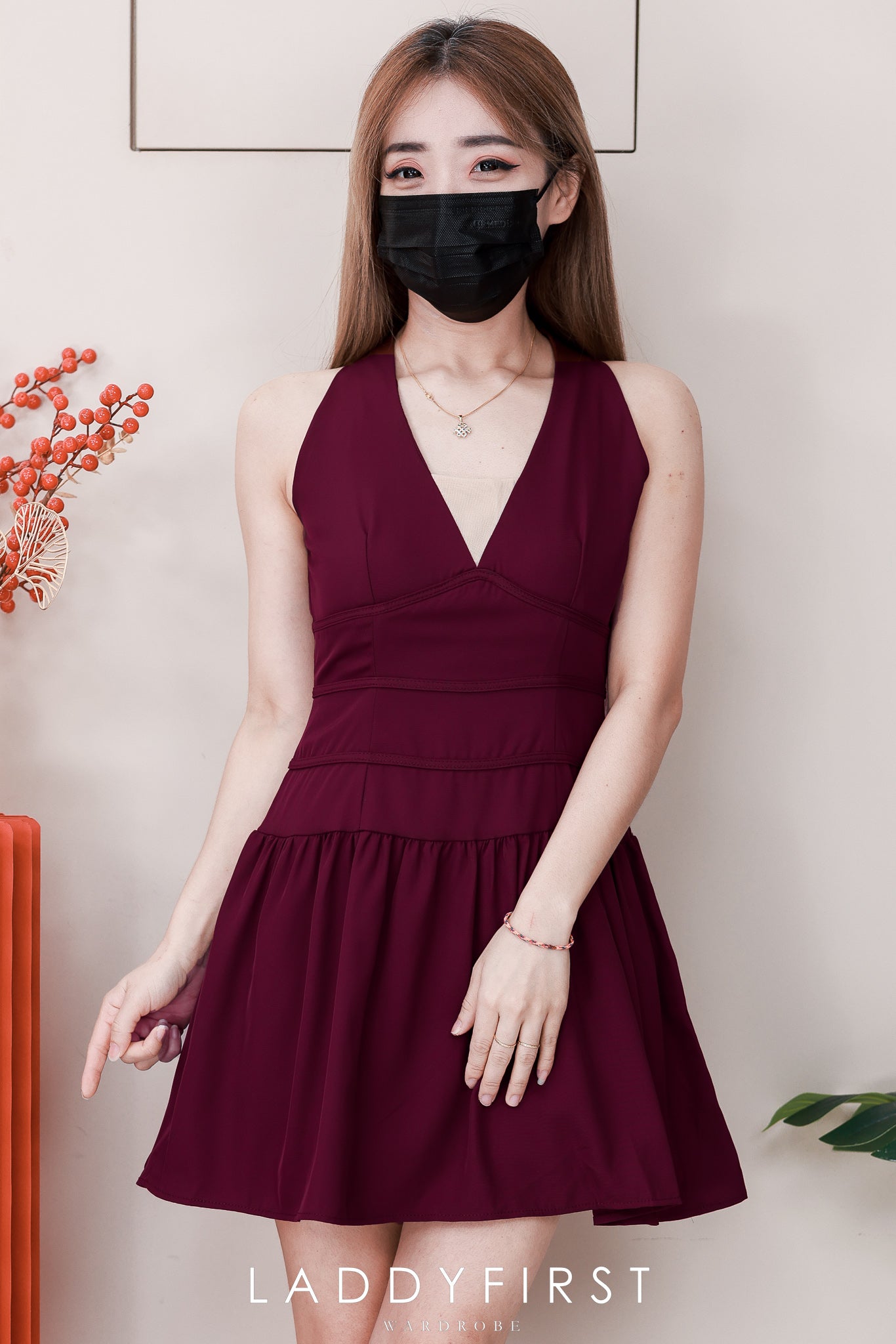 【D520216】【补厂家现货⚡️⚡️】高品质拼接V领网纱雪纺无袖连身裙子 ❤❤