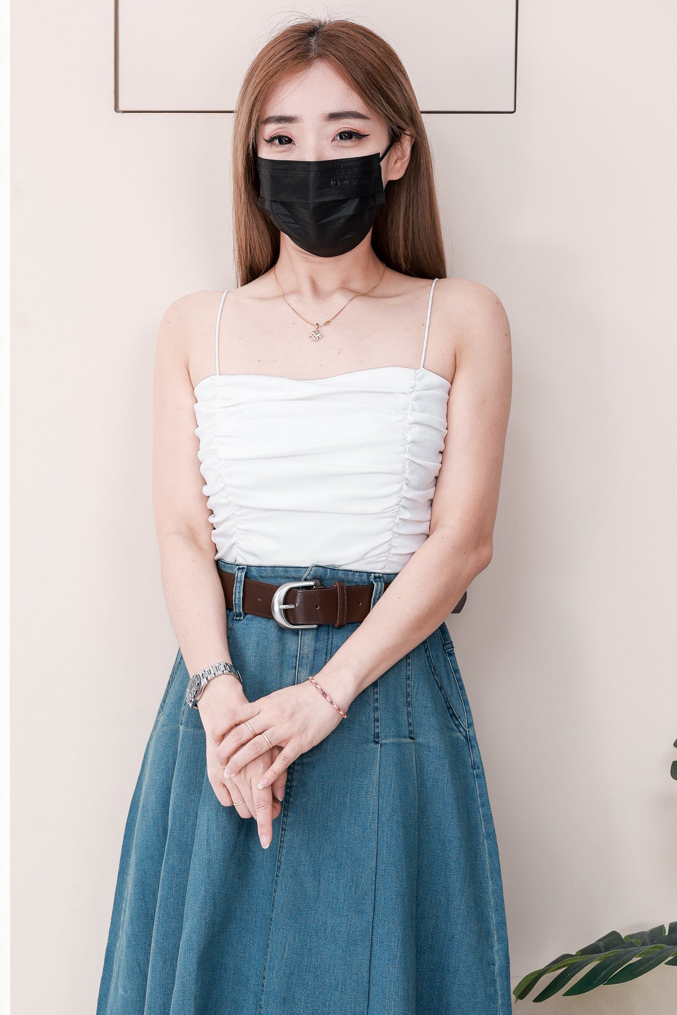 【L121587】高品质韩式简约时尚高腰百搭长裙，后腰伸缩弹力，配送腰带有口袋 ❤️❤️