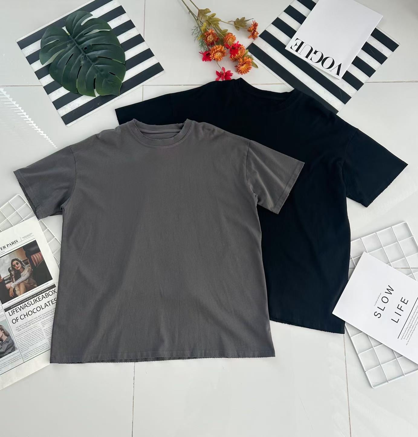 【O302051】韩版宽松圆领短袖纯棉OVERSIZE TEE【A-RU3】