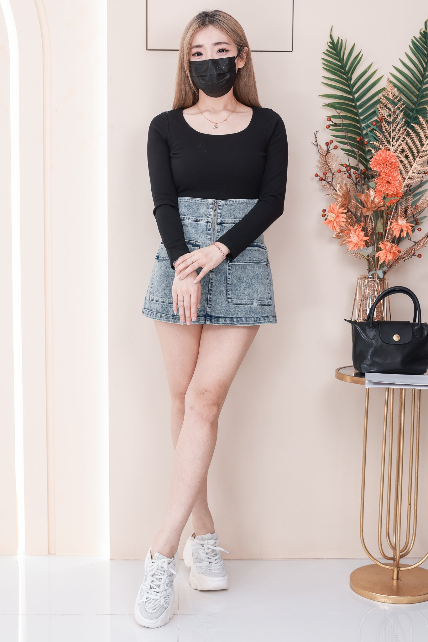 【S180】高品质COTTON JEANS牛仔弹力A字高腰百搭裤裙，前裙后裤有口袋 ❤️❤️