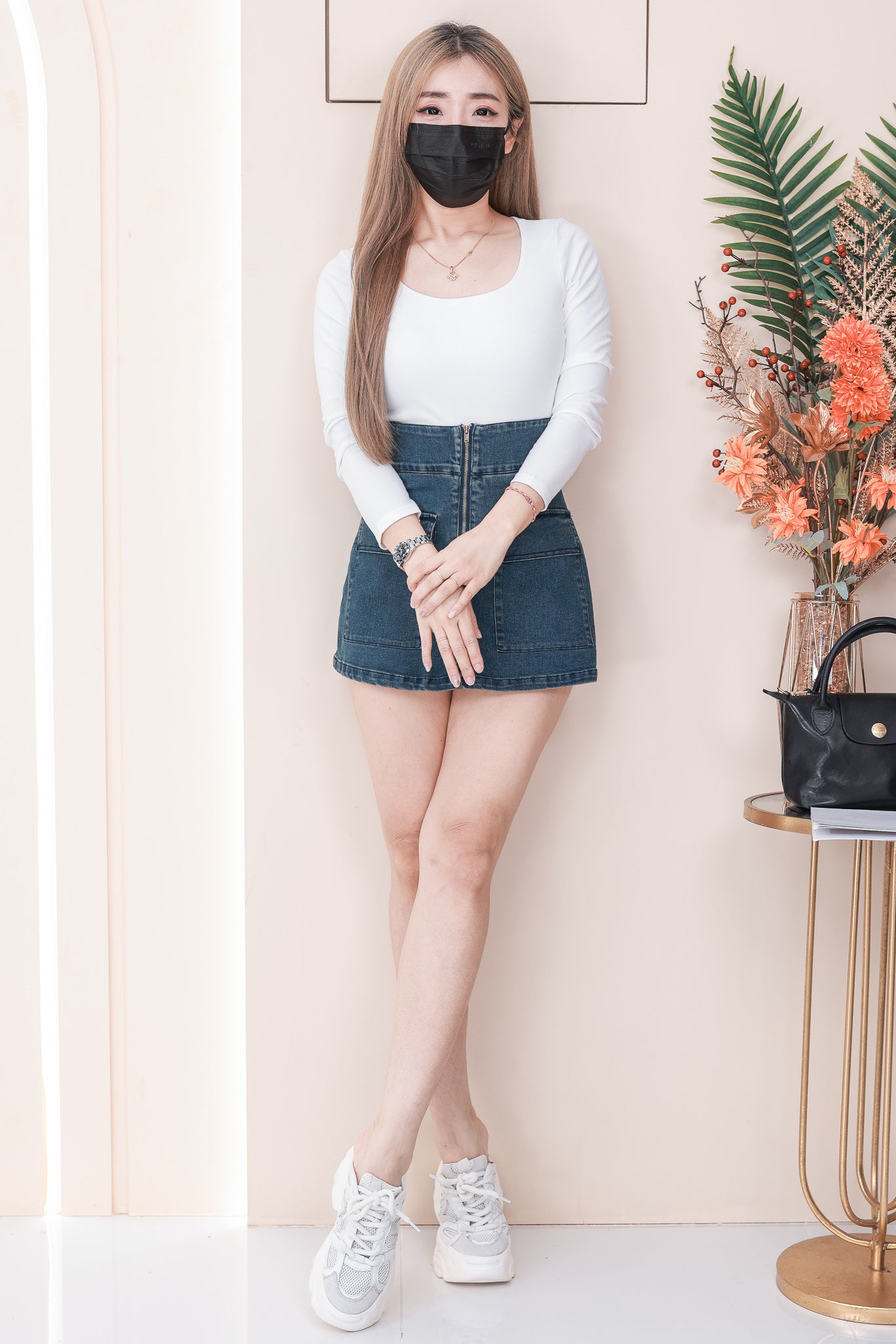 【S180】高品质COTTON JEANS牛仔弹力A字高腰百搭裤裙，前裙后裤有口袋 ❤️❤️