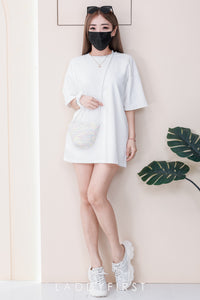 【O1160】高品质三件套男女同款纯棉Oversized 潮流时尚上衣 ❤️❤️ 上衣➕包包➕发圈【A-RU9】