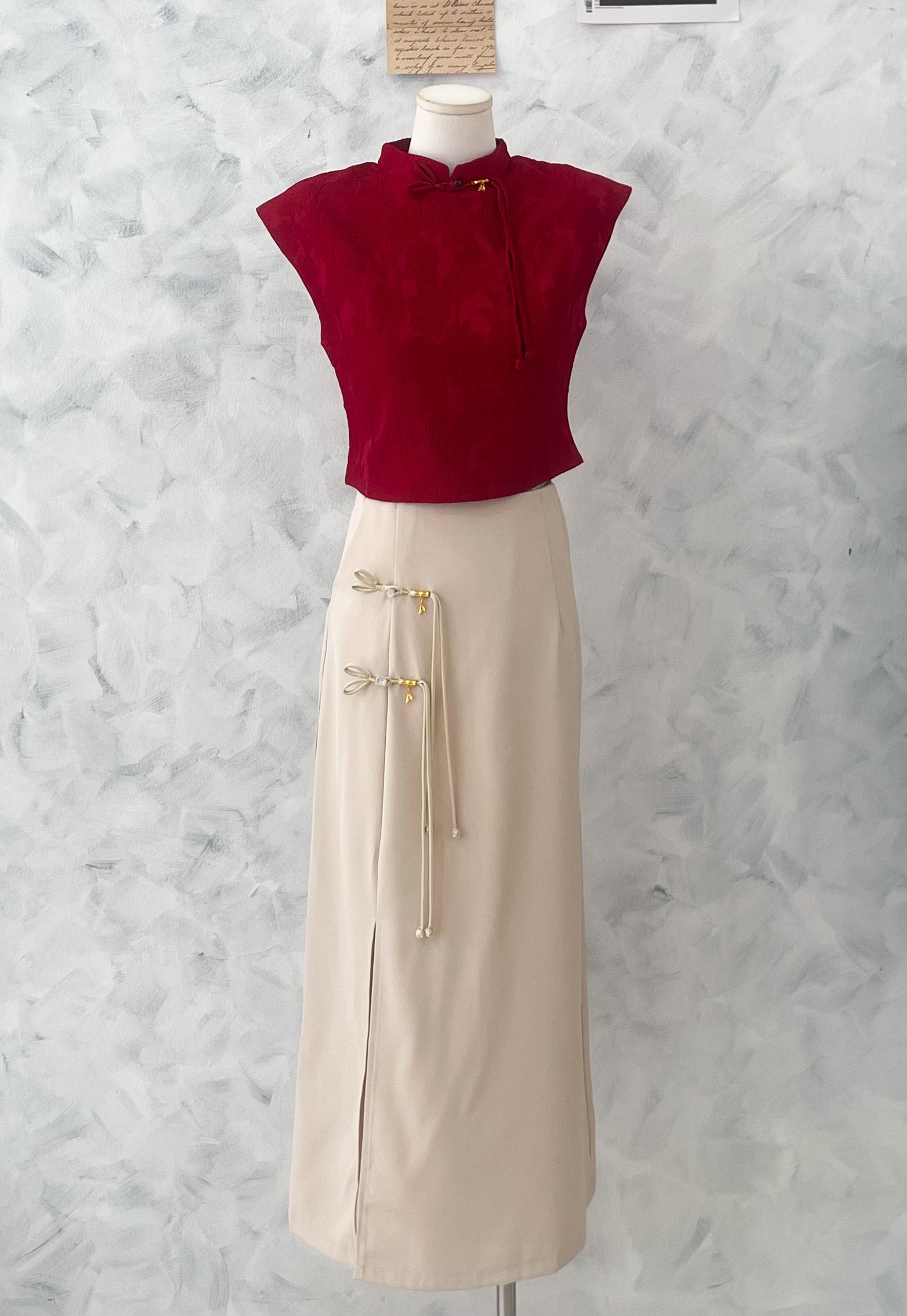 【SS6930】高品质两件式新中式旗袍套装 旗袍提花上衣➕侧边开叉设计西装高腰百搭长裙 ❤️❤️