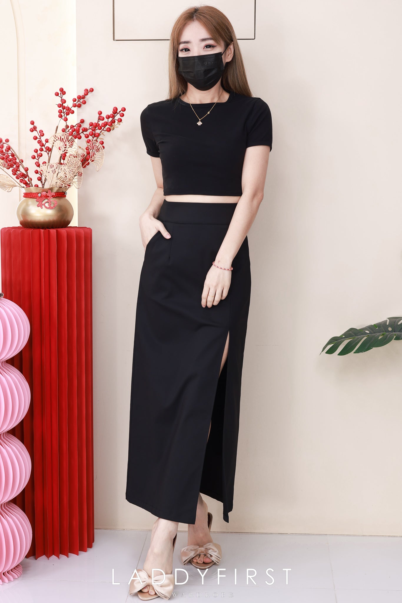 【L82962】高品质韩式修身显腰开叉设计锦棉OL高腰百搭长裙，有口袋 ❤️❤️