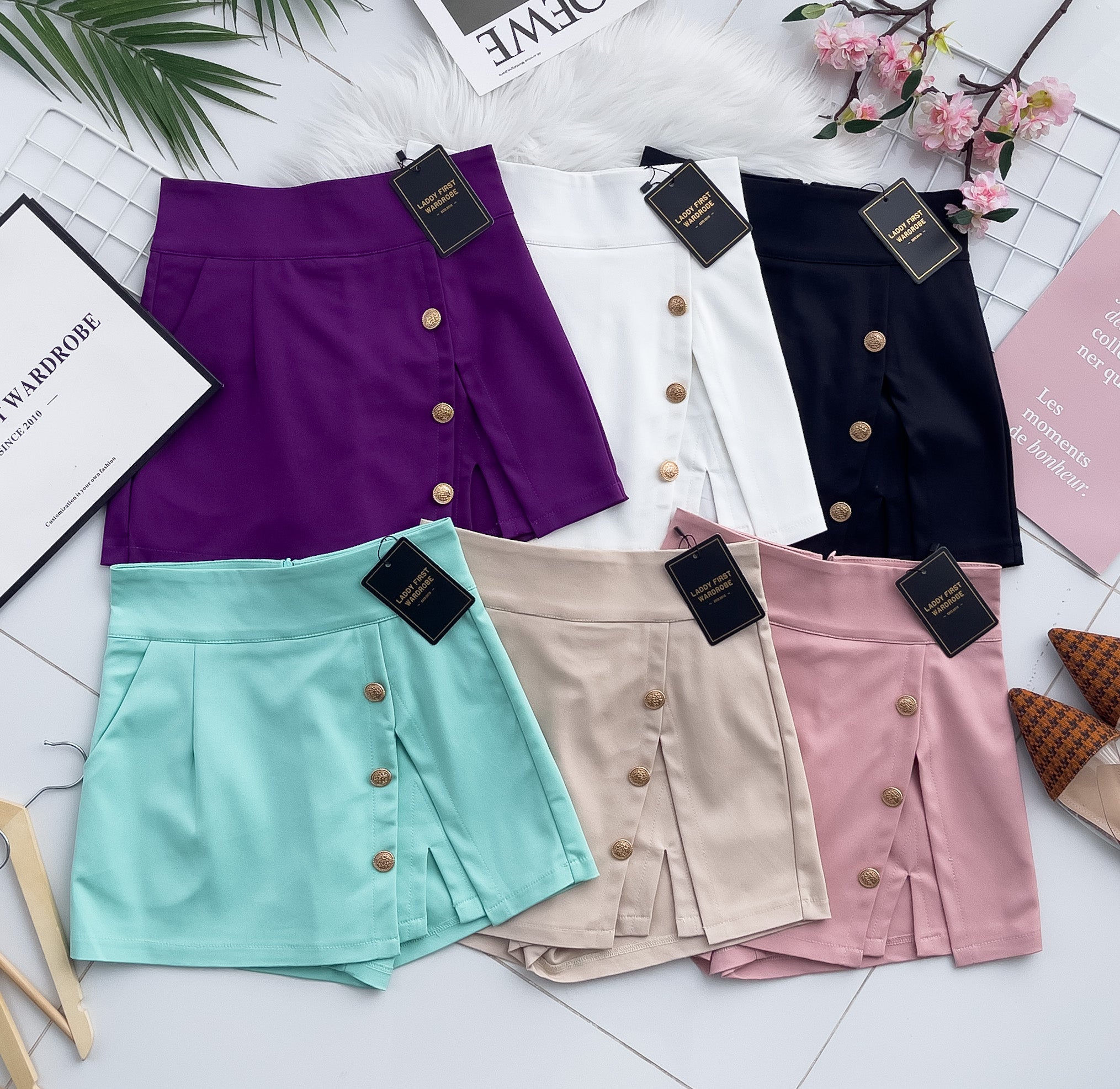 【S76881】独家爆款假两件西装高腰百搭休闲A字小开叉设计裤裙，前裙后裤，有口袋【C-R2-C1】