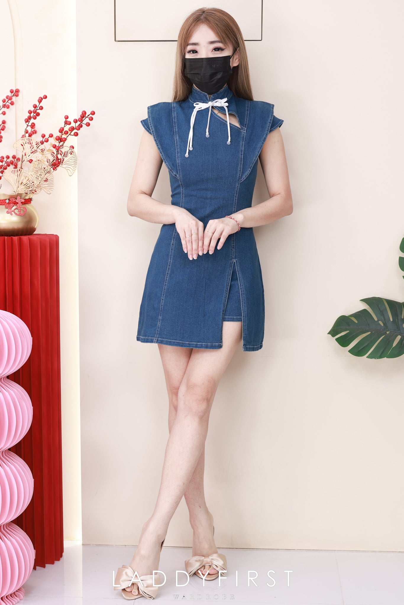 【SS2701】高品质两件式新中式高端极简COTTON JEANS牛仔旗袍套装 旗袍牛仔连衣裙➕牛仔高腰百搭短裤，有口袋 ❤️❤️