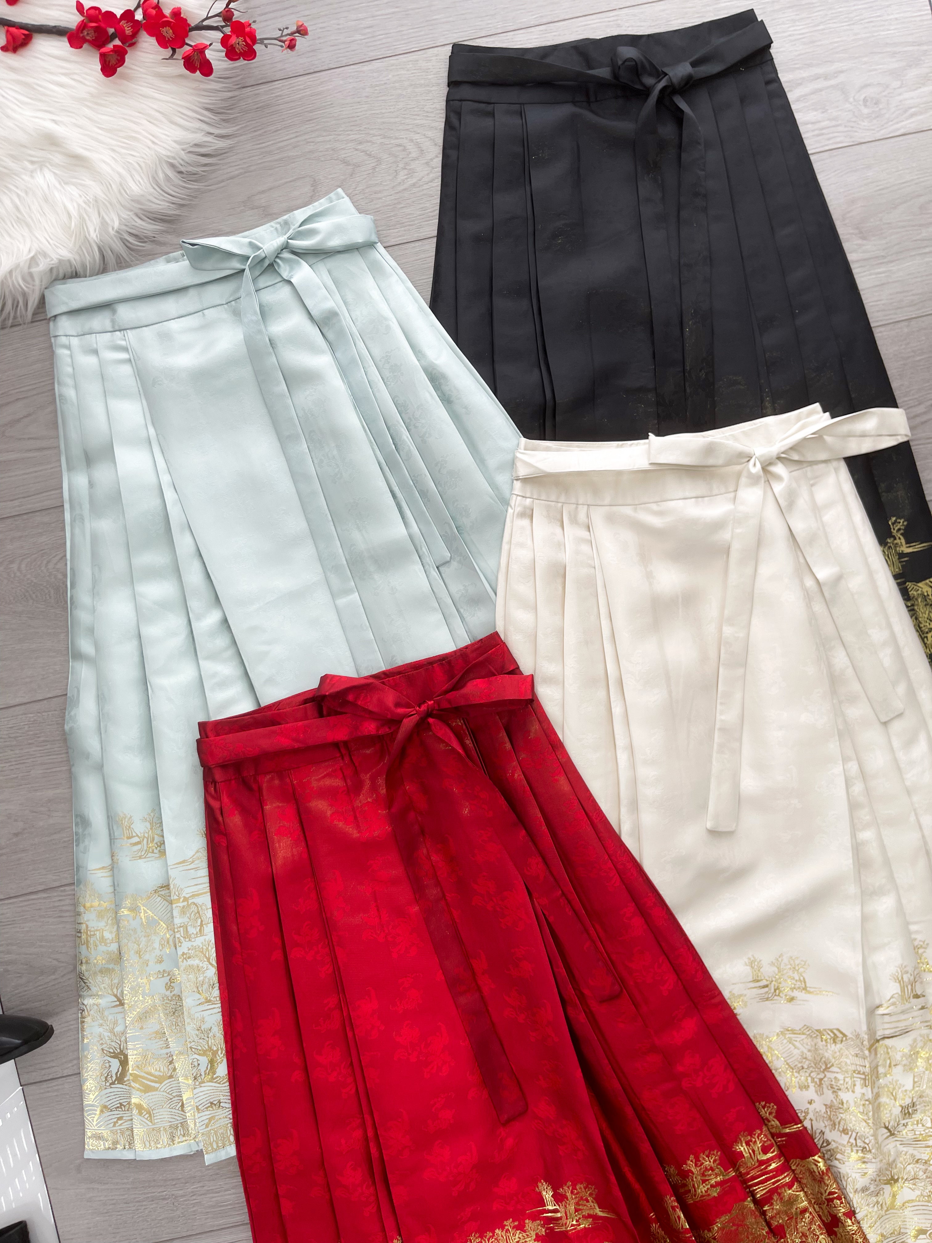 【L2650】高品质新中式国风织金沙腰间自编蝴蝶结设计百褶马面长裙 ❤️❤️