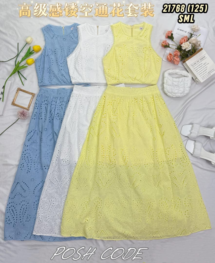 【SS21768 / 37695】高品质仙气高级感桐花套装 无袖桐花上衣➕桐花高腰长裙❤️❤️ 【A-R1-C4】