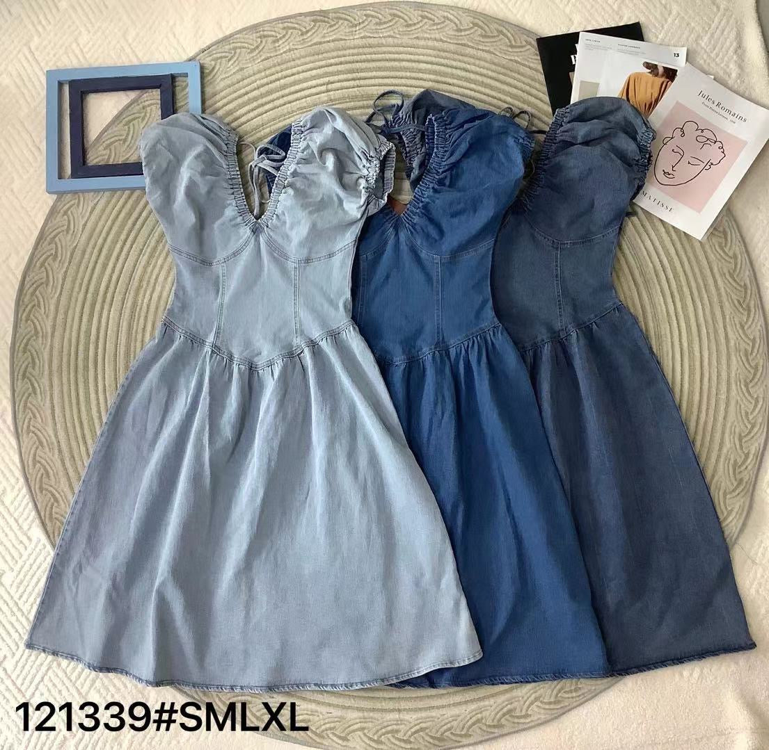 【D121339】COTTON JEANS牛仔弹力法式前后V领时尚气质牛仔连身裙子 ❤️❤️【A-R2-C6】