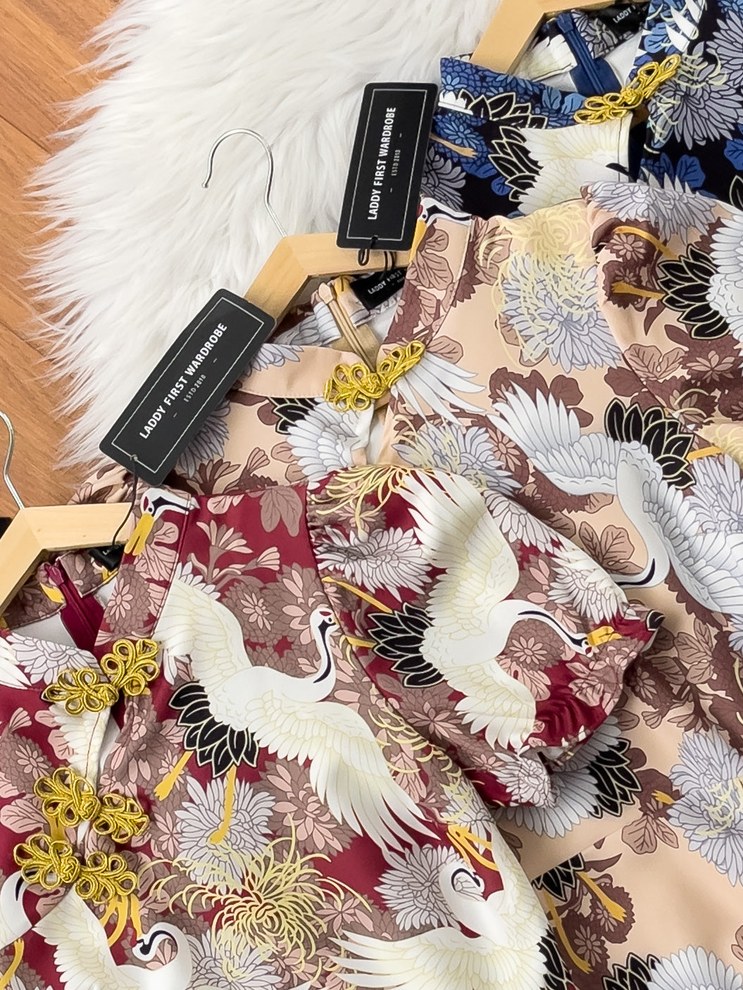 【D3313】独家爆款国潮仙鹤高端唐装旗袍连身裙子【B-R3-C2】