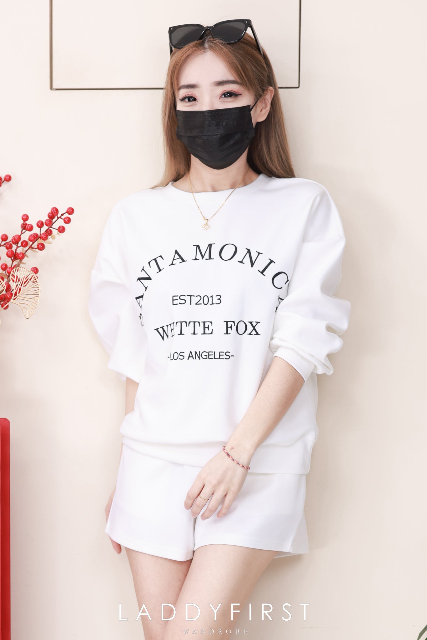 【SS3544】🌟推荐🌟【LFW独家小圆饼】高品质空气棉质宽松版简约休闲套装 宽松版刺绣字母长袖上衣➕松紧腰弹力休闲百搭短裤，有口袋 ❤️❤️