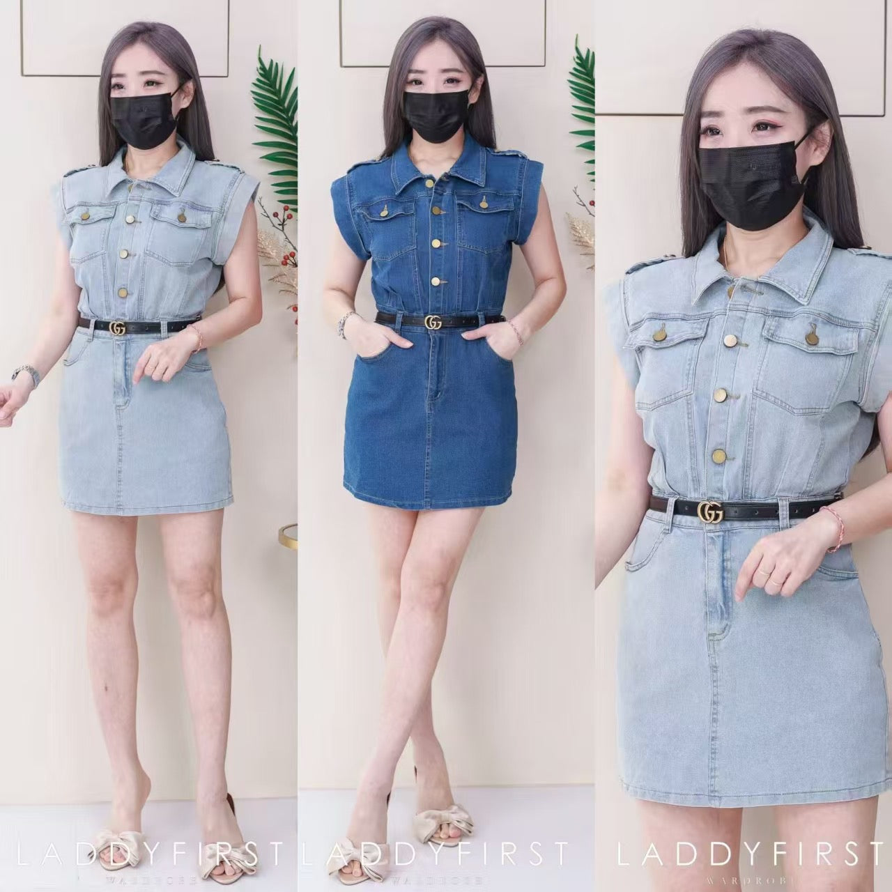 【D121443】高品质韩风简约翻领短袖COTTON JEANS牛仔连身裙子，内层有安全裤，有口袋 ❤️❤️