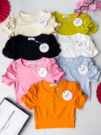 【T3454】【LFW独家小圆饼】高品质厚棉皱褶短袖纯棉弹力简约休闲百搭上衣 ❤❤ 【A-R1-C1】