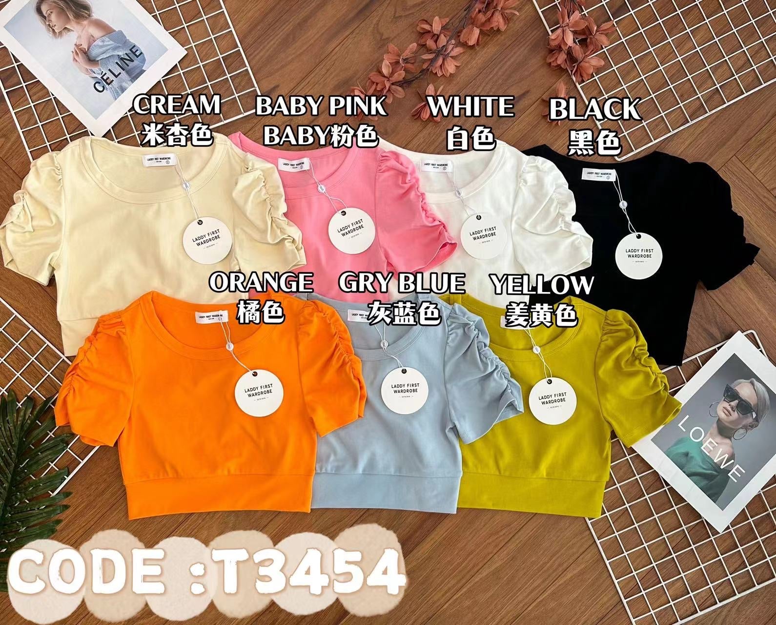 【T3454】【LFW独家小圆饼】高品质厚棉皱褶短袖纯棉弹力简约休闲百搭上衣 ❤❤