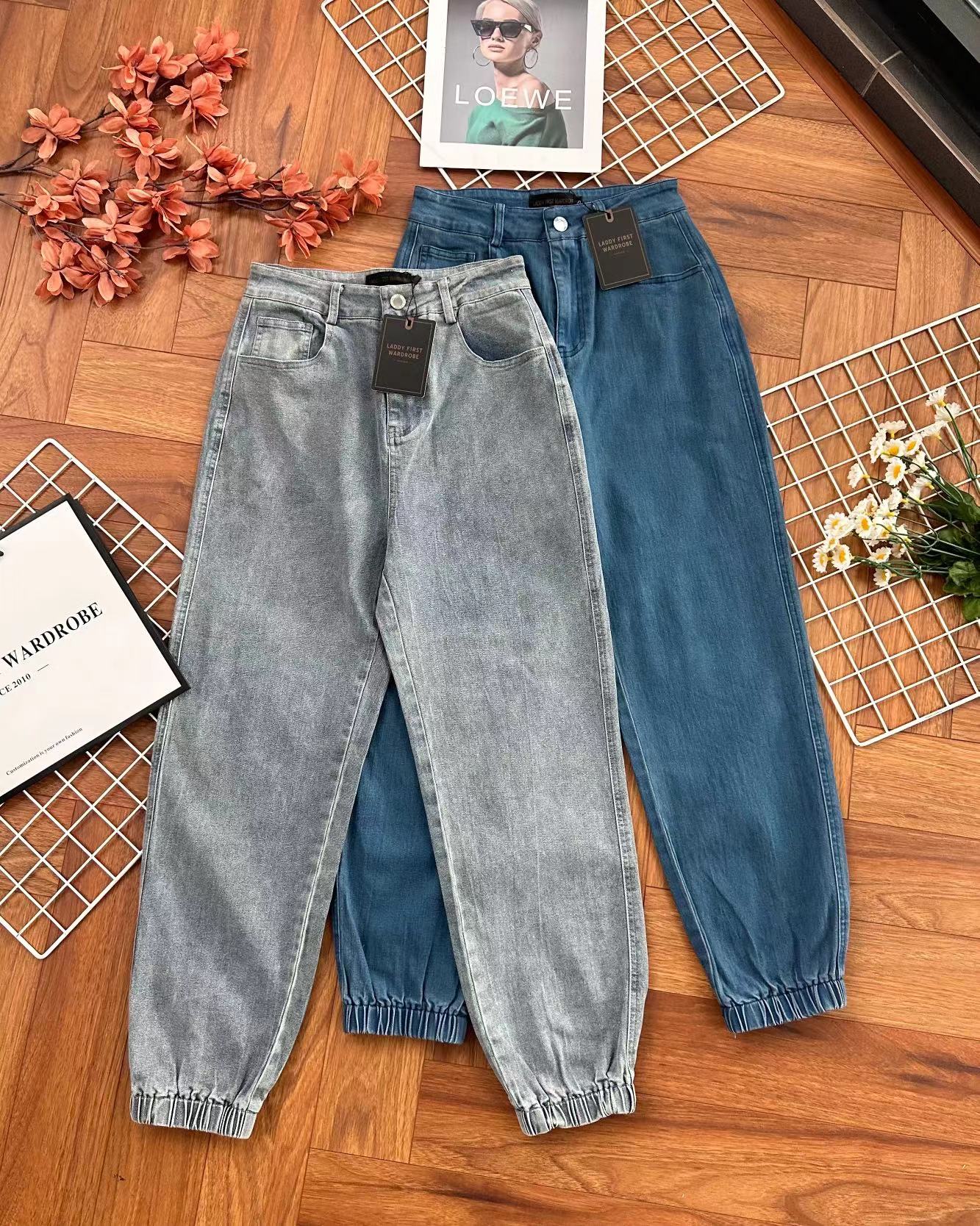 【L98655】独家爆款高品质COTTON JEANS牛仔弹力收口束脚高腰休闲百搭长裤，有口袋 ❤️❤️ #牛仔弹力面料【A-R3-C1】