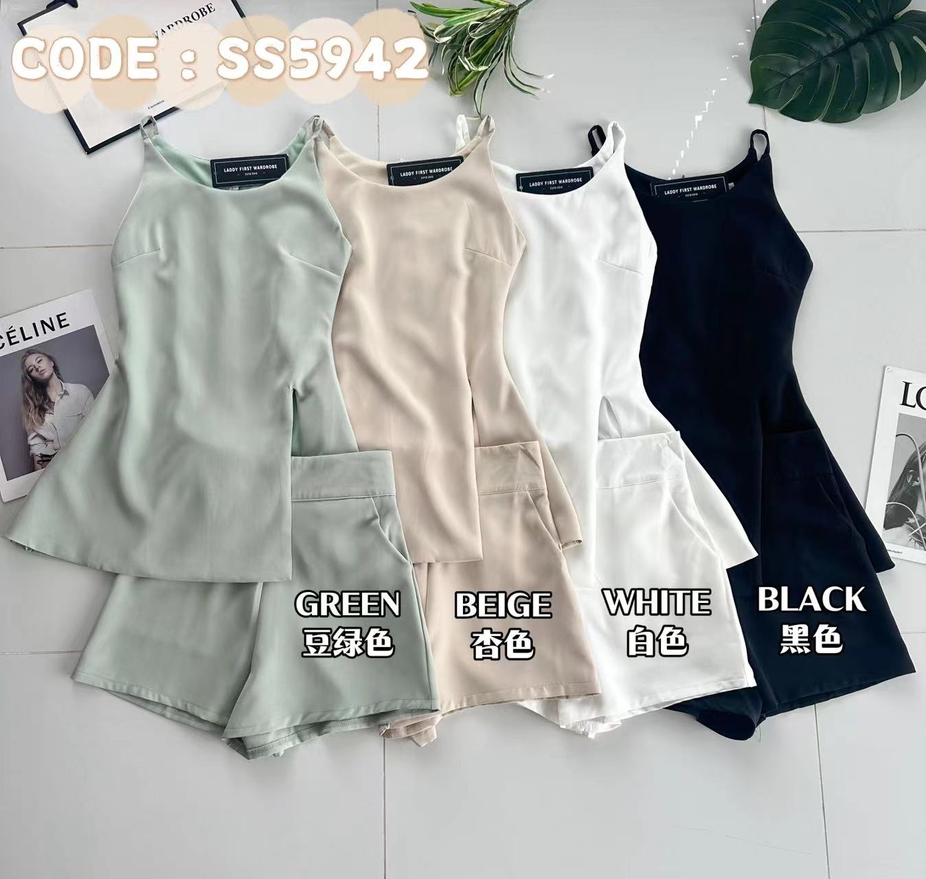 【SS5942】高品质两件式西装连衣裙套装 无袖肩带开叉边西装连衣裙➕西装高腰百搭短裤，有口袋 ❤️❤️