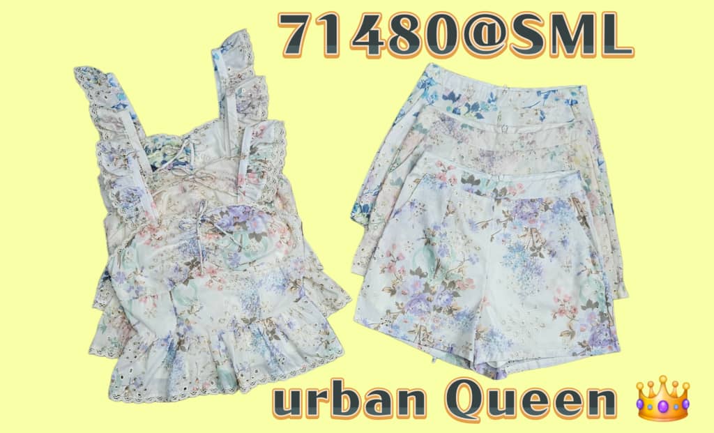 【SS71480】高品质两件式小碎花桐花套装 无袖荷叶边娃娃式上衣➕桐花高腰百搭短裤，有口袋 ❤️❤️ 【B-R1-C3】