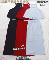 【SS21868 / 37739】高品质高端气质名媛风花苞套装 挂脖花苞无袖上衣➕高腰长裙，后中开叉设计 ❤️❤️ 【B-R1-C2】