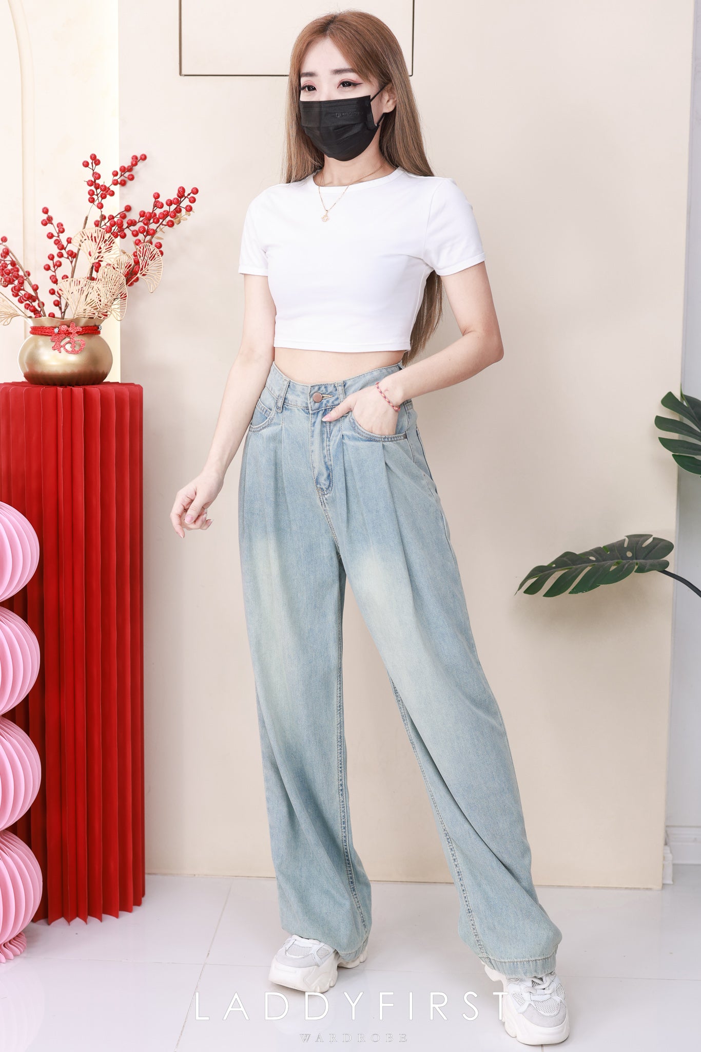 【L3580】高品质气质天丝牛仔直筒阔脚高腰百搭长裤，有口袋 ❤️❤️