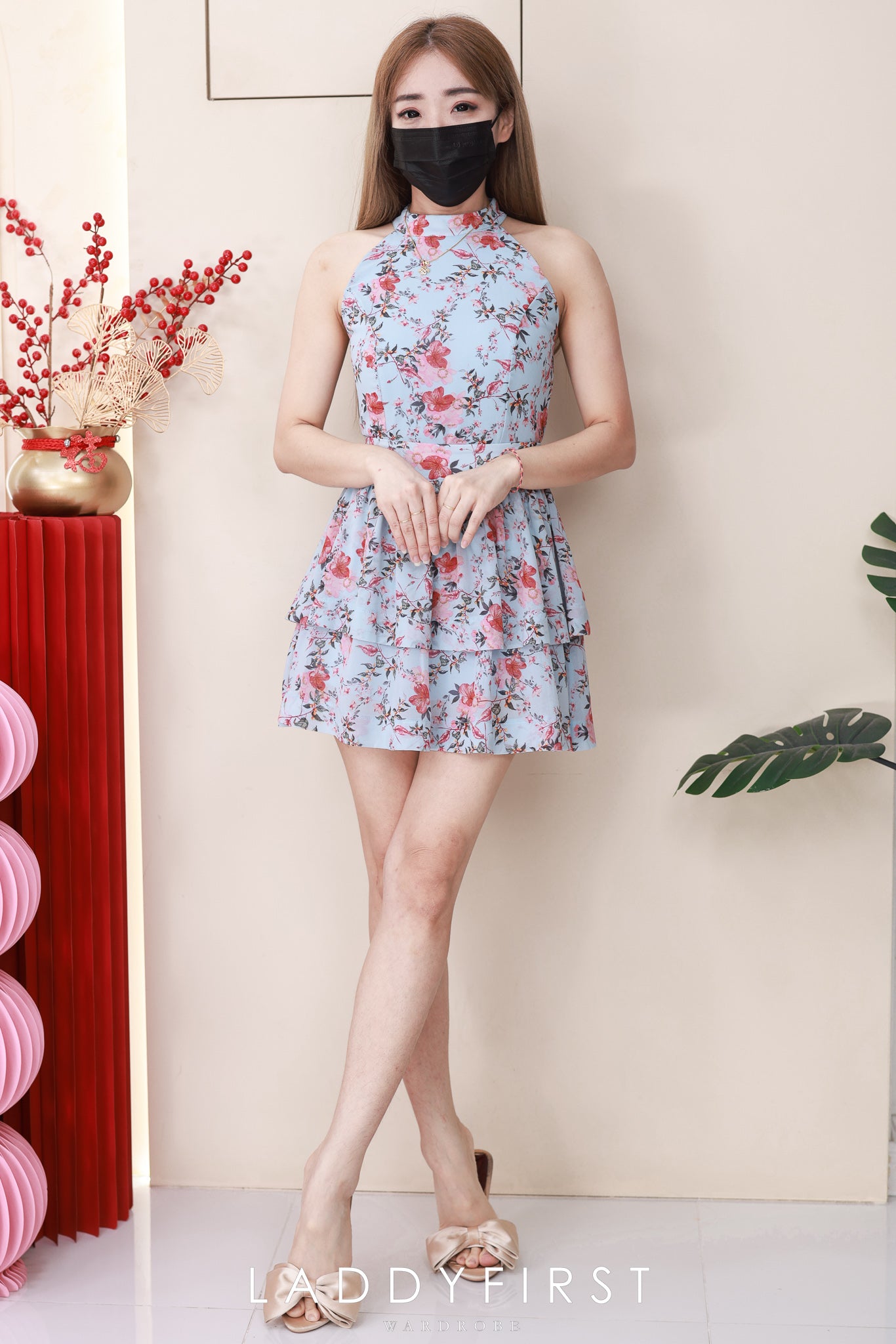 【SS8246831】高品质两件式雪纺碎花套装 雪纺碎花无袖上衣➕雪纺碎花蛋糕裙子，内层有里布短裤 ❤️❤️【B-R1-C5】