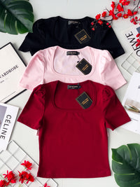 【T3329】独家爆款方领短袖纯棉弹力简约休闲百搭上衣 ❤️❤️ 【A-R3-C2】