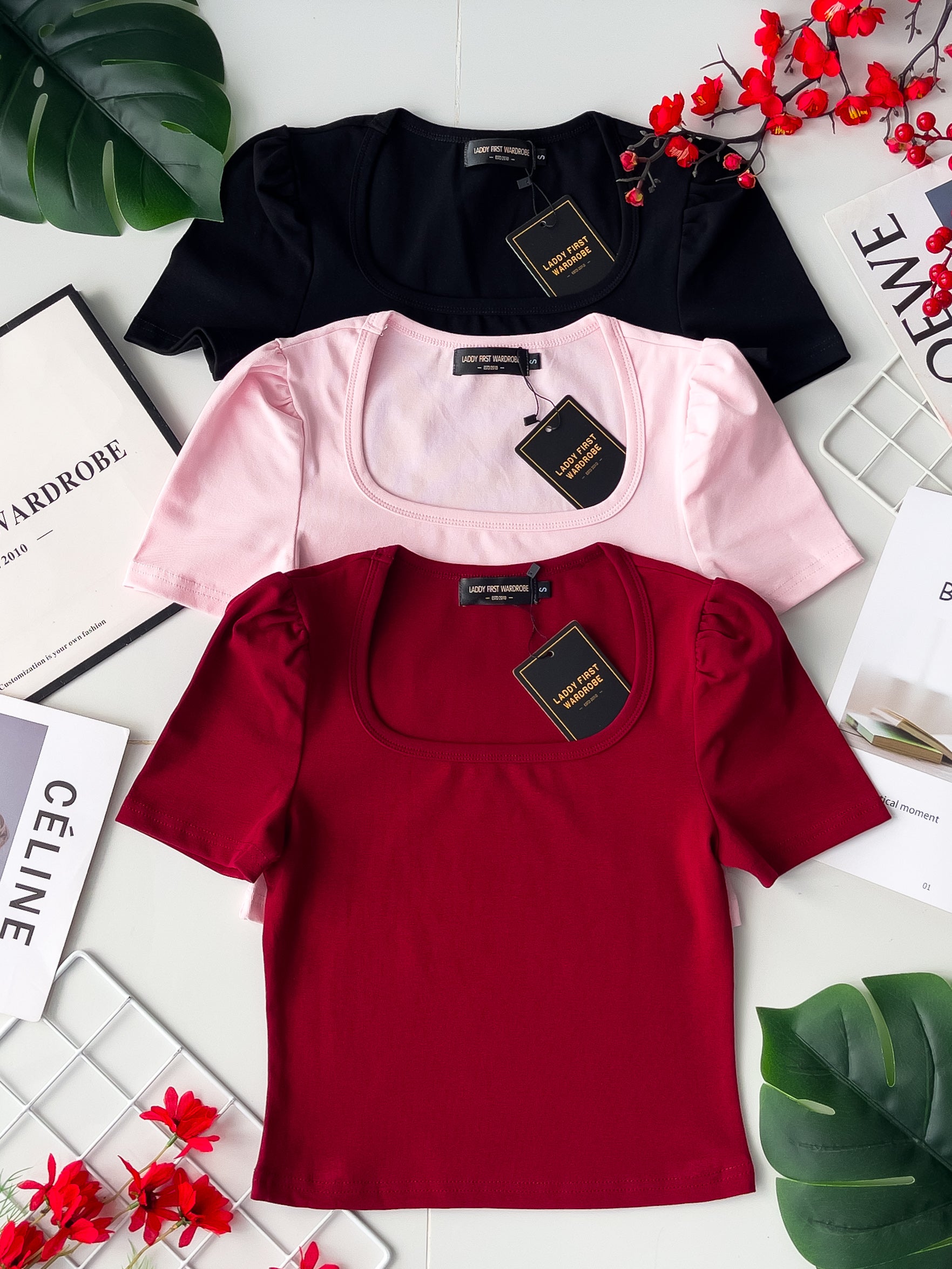 【T3329】独家爆款方领短袖纯棉弹力简约休闲百搭上衣 ❤️❤️ 【A-R3-C2】