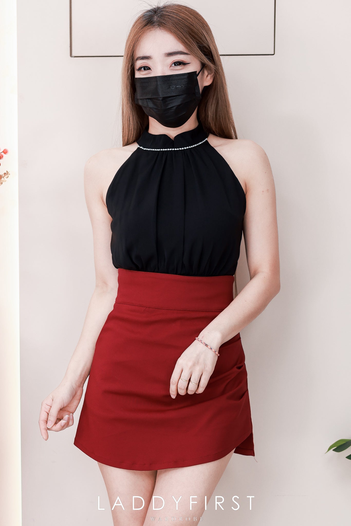 【T6881】高品质雪纺拼接钻石领CUT in无袖时装上衣 ❤❤