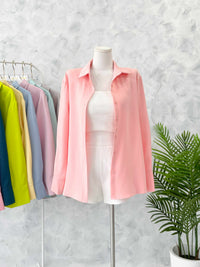 【T80340】＊订单不断＊ 独家爆款高品质韩式宽松版多巴胺色系翻领长袖西装衬衫上衣❤️【A-R1-C5】