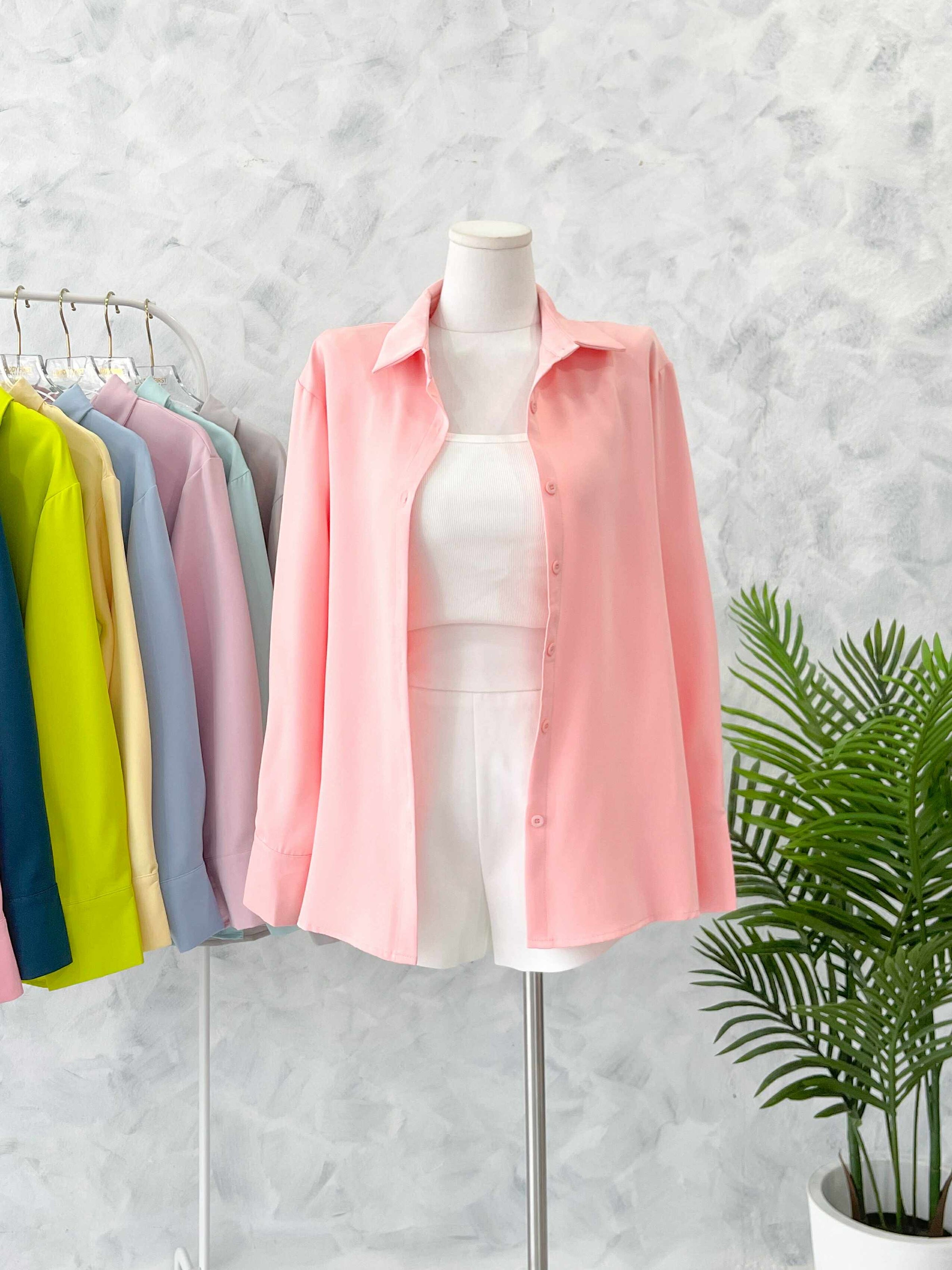 【T80340】＊订单不断＊ 独家爆款高品质韩式宽松版多巴胺色系翻领长袖西装衬衫上衣❤️【A-R1-C5】