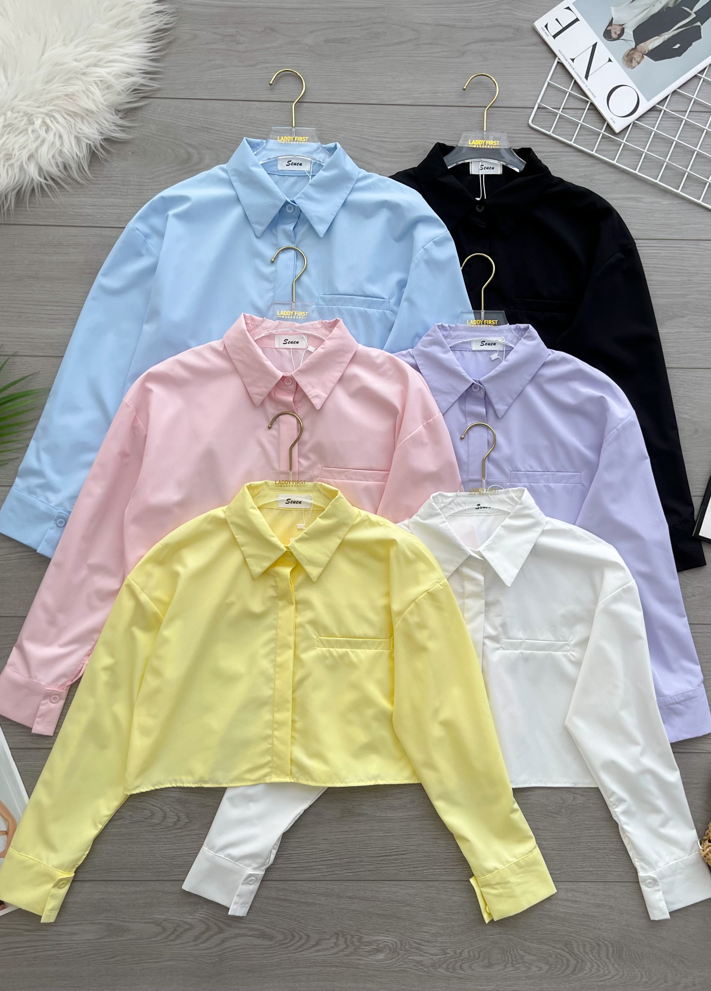 【T82656】【补厂家现货⚡⚡】高品质爆款宽松短版简约衬衫百搭长袖上衣 / 外套 ❤❤