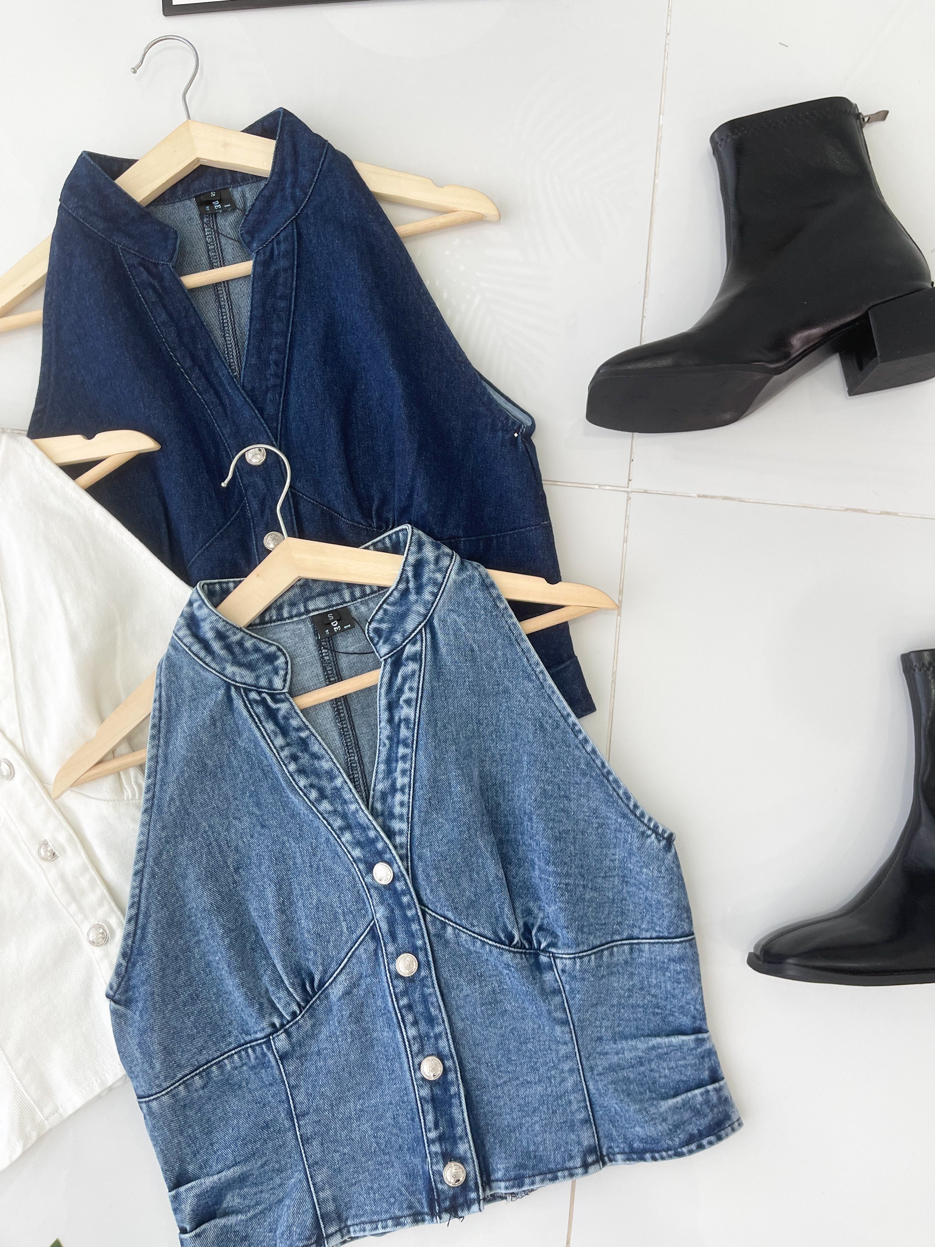 【T6900】高品质欧美御姐风挂脖显锁骨削肩牛仔上衣 ❤❤